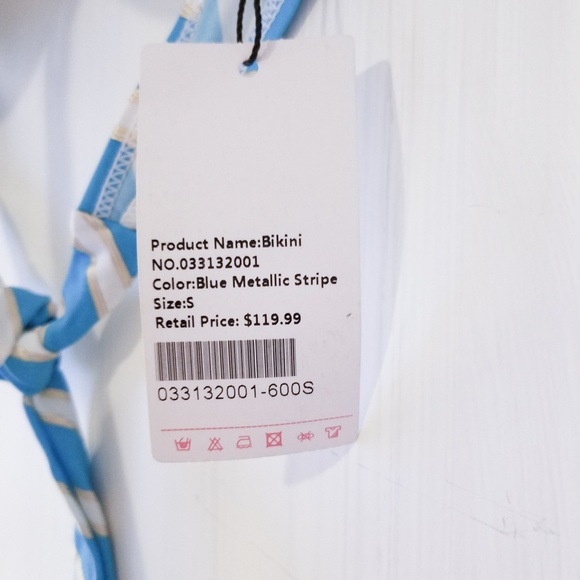 RELLECIGA Halter Bikini Top, Blue Metallic Stripe - Picture 3 of 4